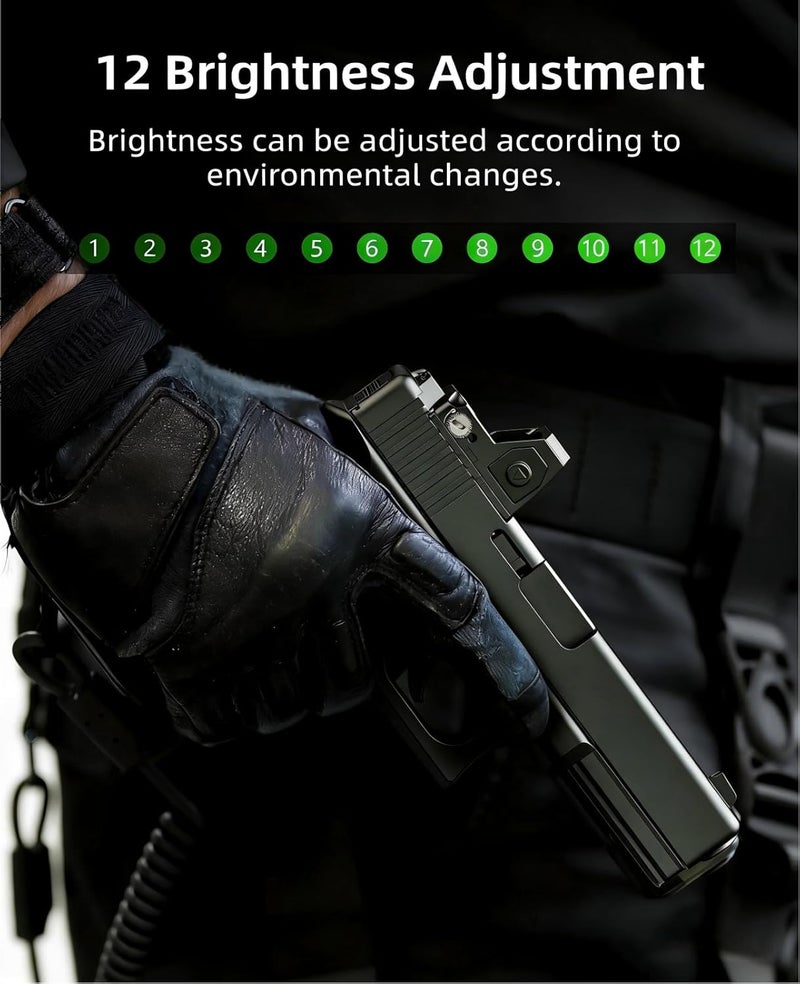 EZshoot Full Sized Red/Green Dot Motion Awake Optic for Pistols, 2MOA Dot, 12 Brightness Adjustment Red/Green Dot Scope, Suitable for RMR, Open Reflex Optics with Adapter Plate for MOS and Picatinny. - Image 4